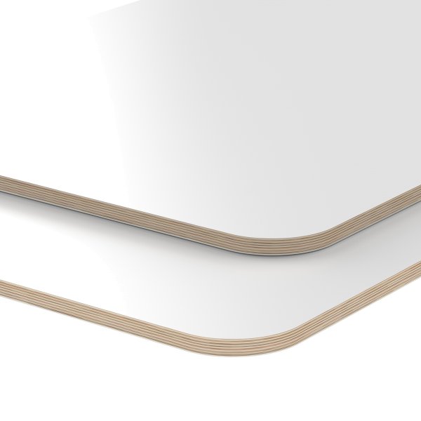 Multiplexplatte Holzplatte Tischplatte Birke melaminbeschichtet weiß Eckenradius 100mm