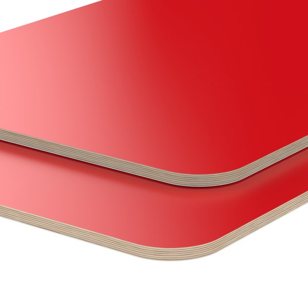 Multiplexplatte Holzplatte Tischplatte Birke melaminbeschichtet rot Eckenradius 100 mm