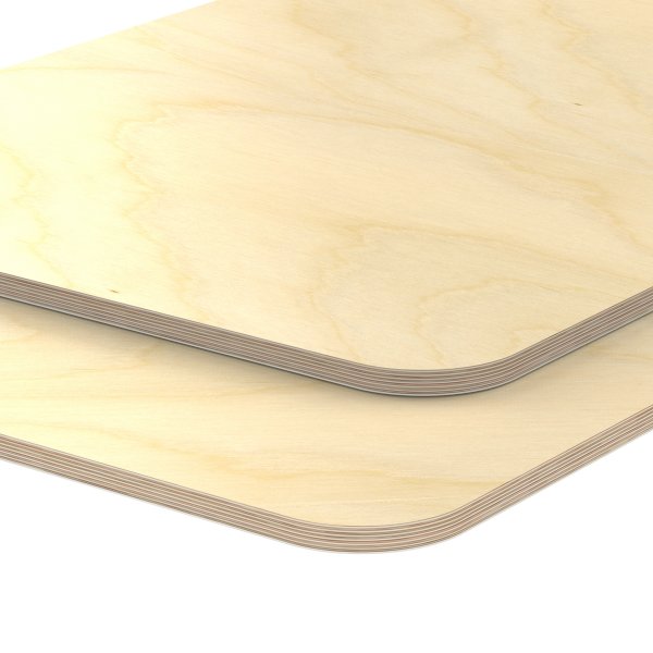 Multiplexplatte Holzplatte Tischplatte Birke melaminbeschichtet natur Eckenradius 100mm