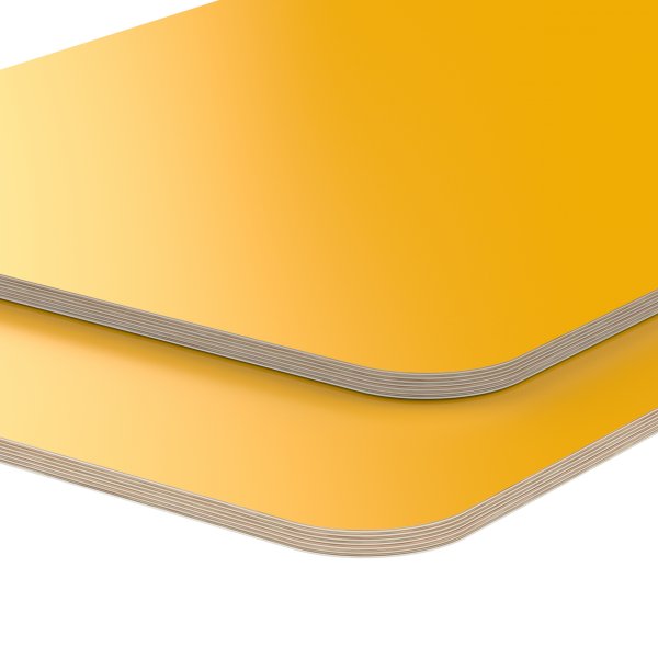 Multiplexplatte Holzplatte Tischplatte Birke melaminbeschichtet gelb Eckenradius 100mm